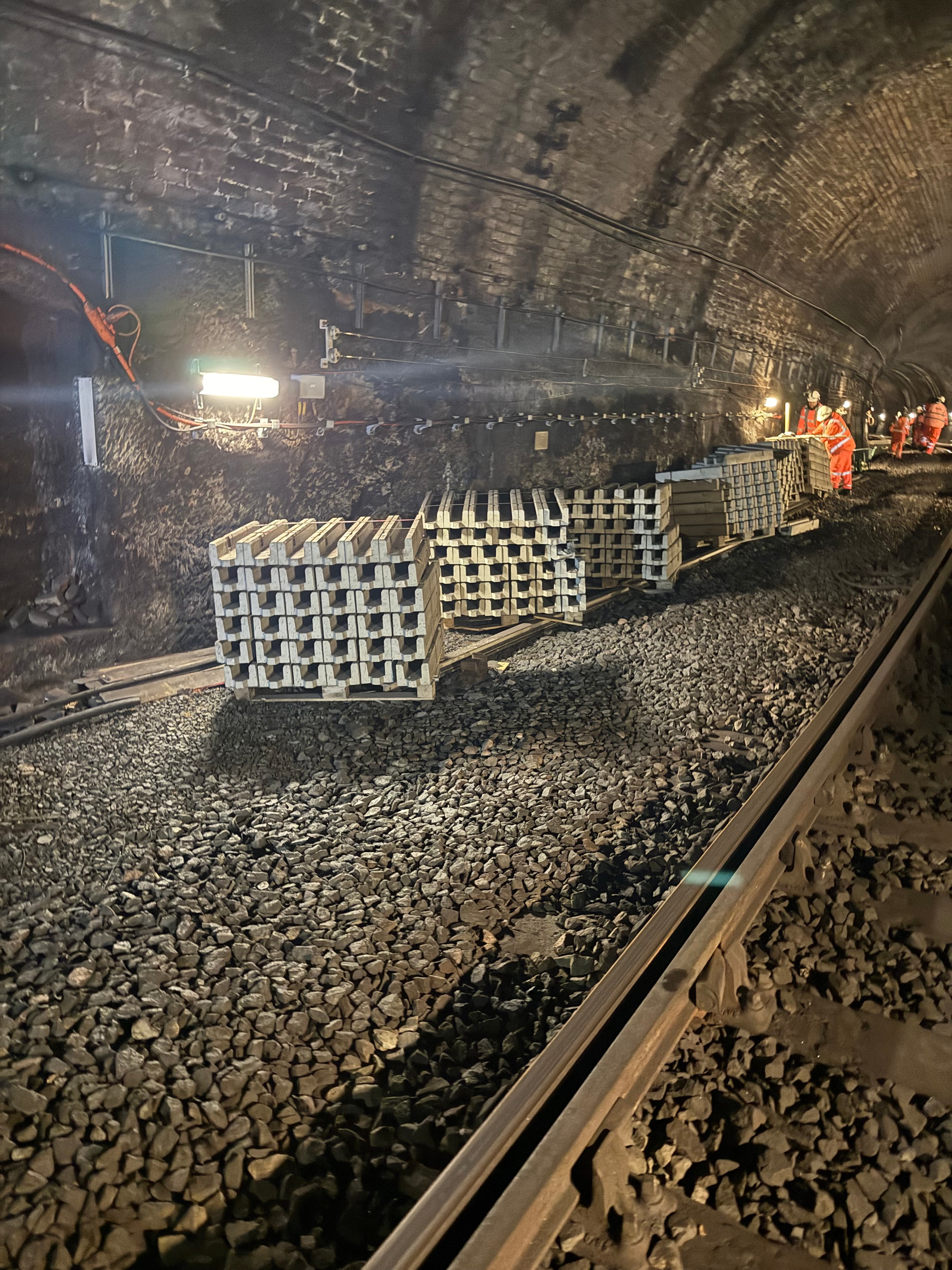 Underground mining operation with workers